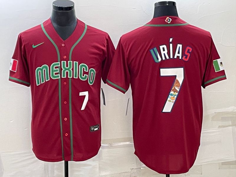 Men 2023 World Cub Mexico #7 Urias Red Nike MLB Jersey11